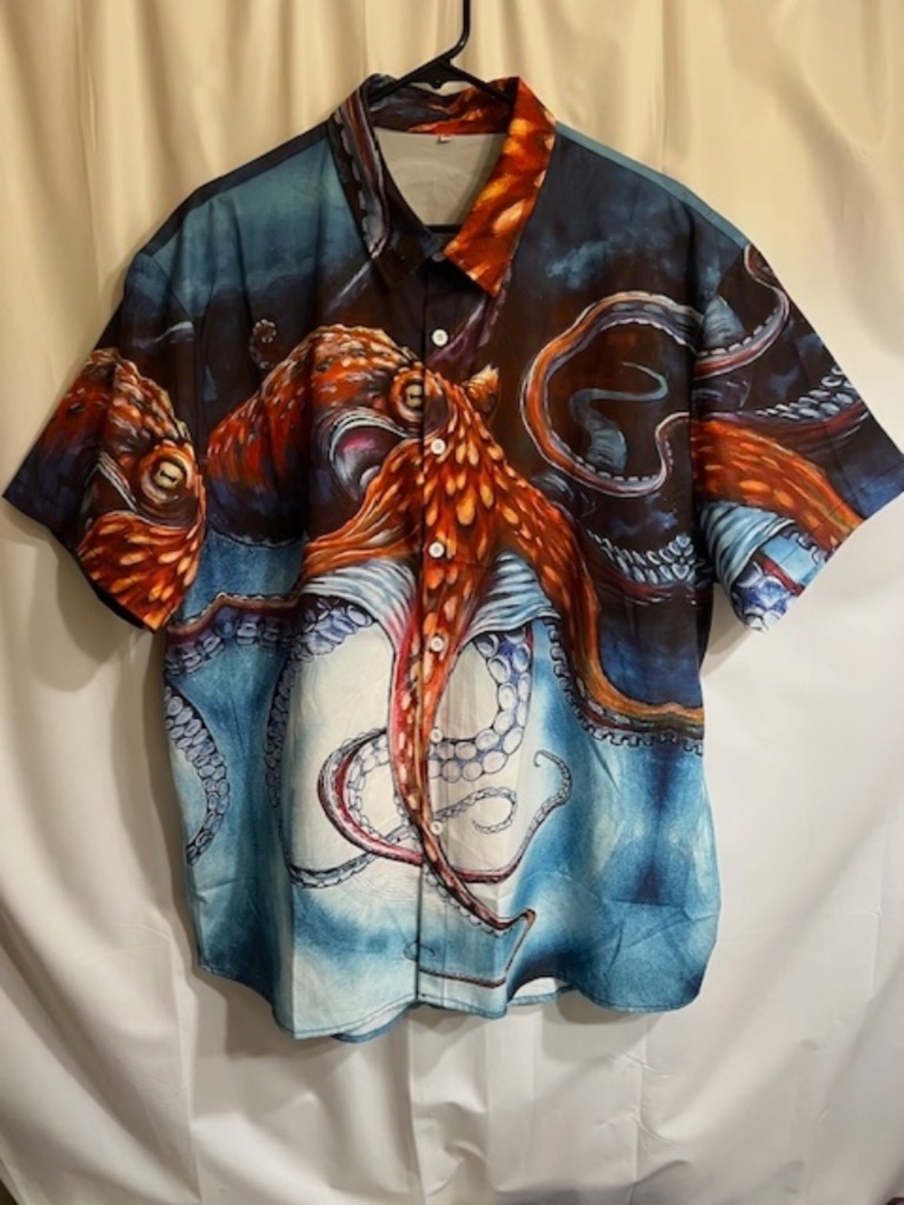 Octopus 3D Graphic Print Shirt, Tropical Hawaiian Men's Short Sleeve Shirt IXL